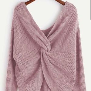 Shein V Neck Twist Front Sweater in Rose - Size one-size